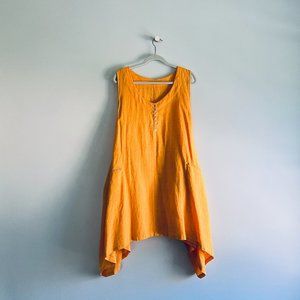 Linen Sleeveless Asymmetric Hem Tunic - Sunflower Yellow - 2X